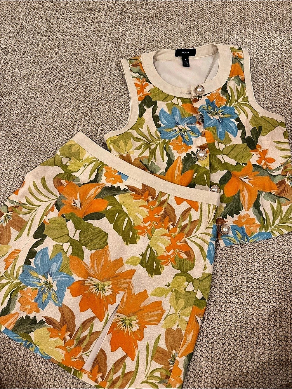 Aqua Floral Mini Dress in Orange & Blue Size XS
